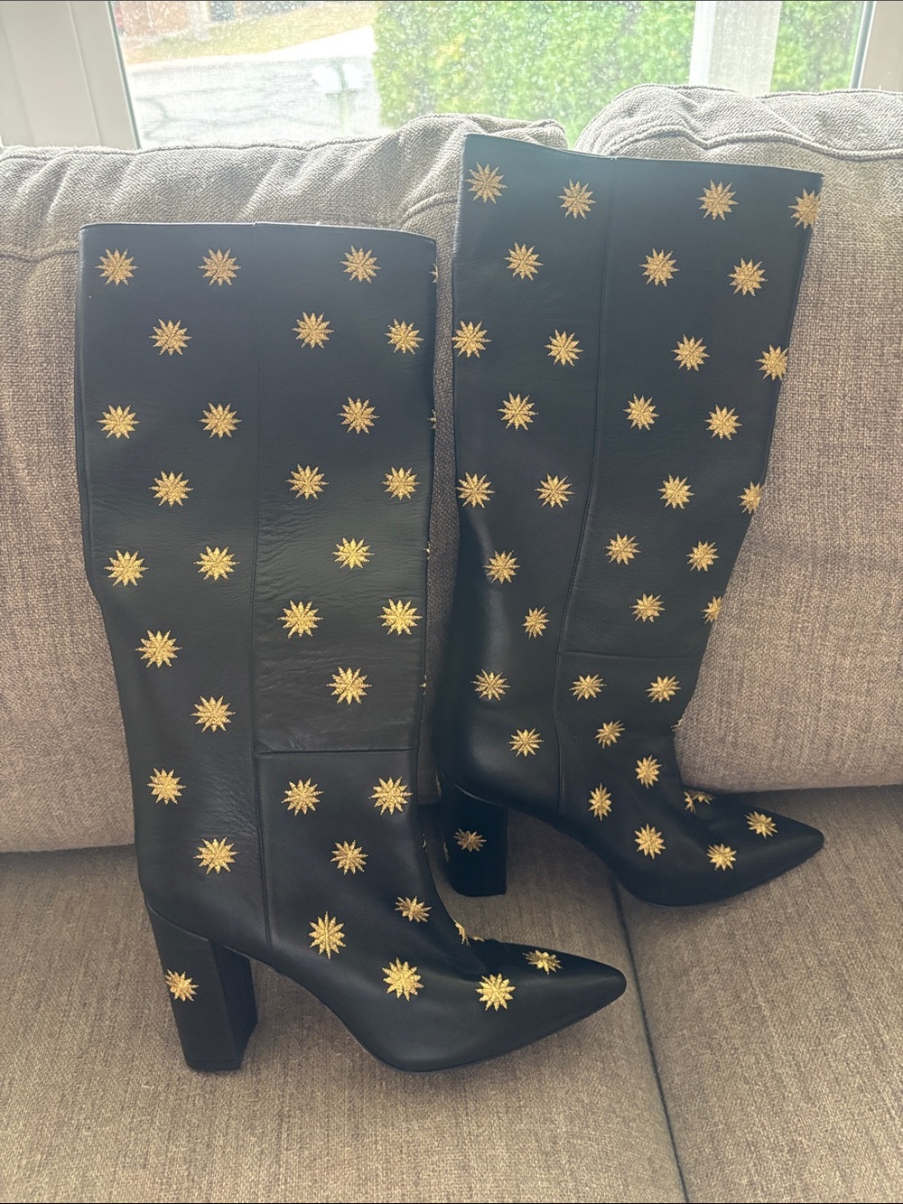 Stuart Weitzman Black Over-the-Knee Boots with Gold Star Studs
